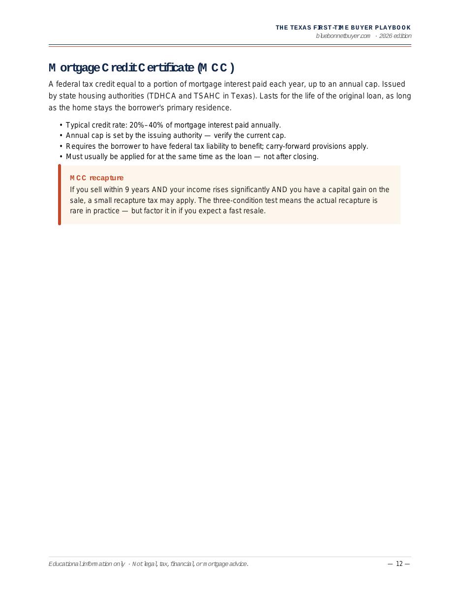 Sample page — MCC Tax Credits